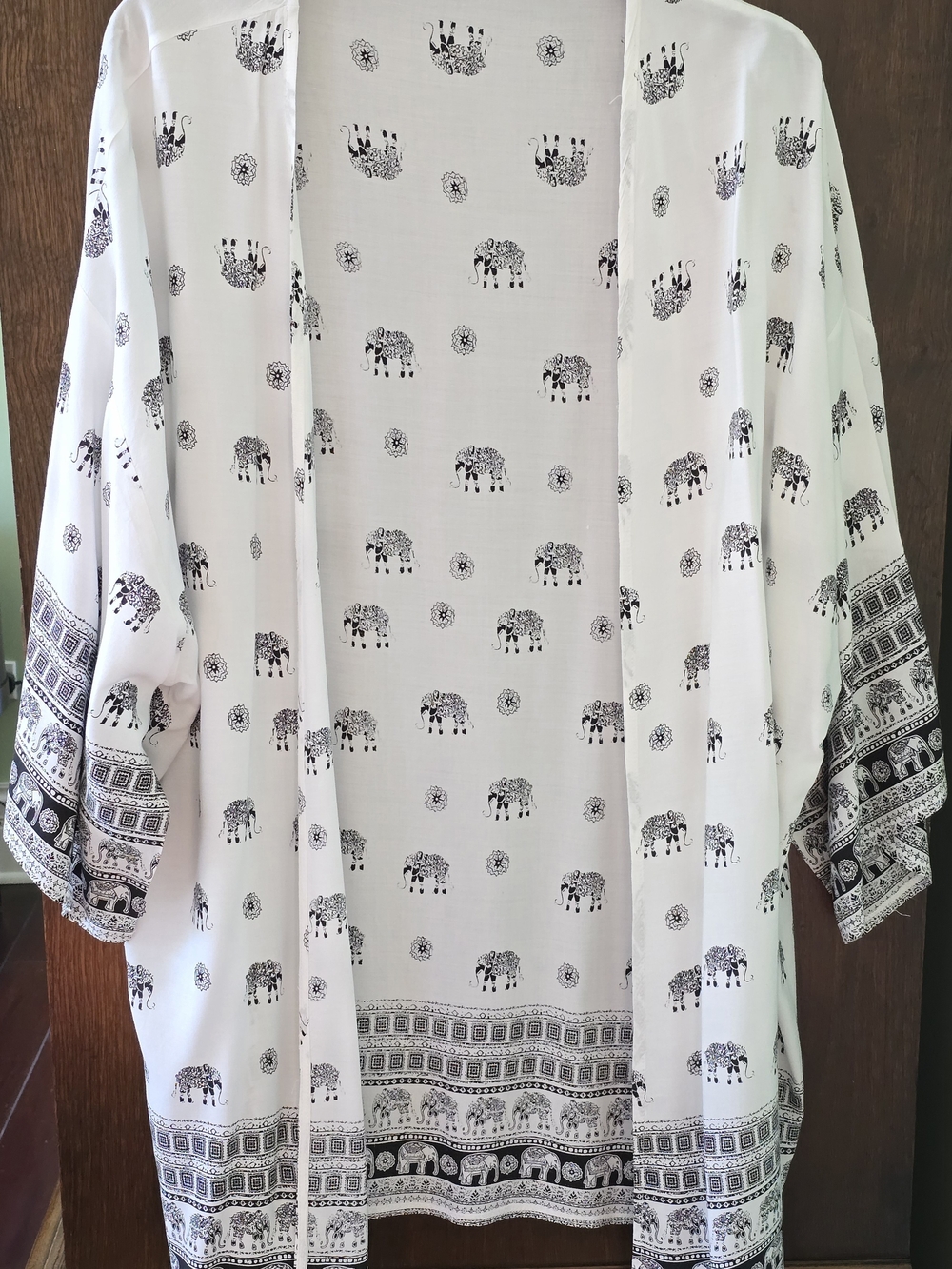 Boho Elephant-Print Open Kimono Tunic in White